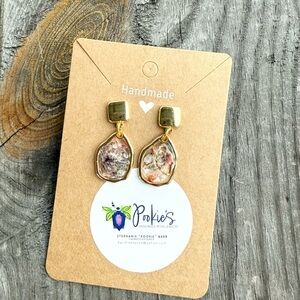 Gold and Purple Dangle Earrings with Teardrop Design